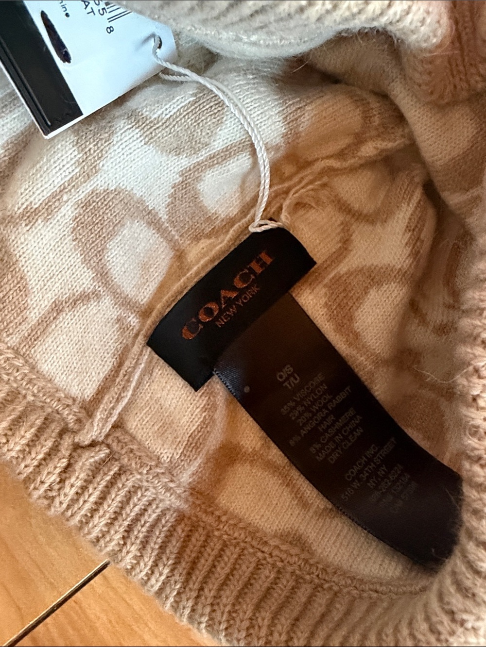 Coach Beige Patterned Knit Hat and Gloves Set - Picture 3 of 3